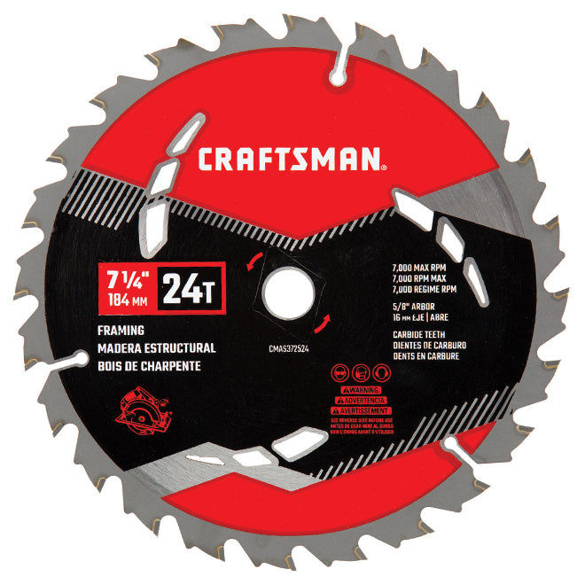 Carbon Steel Circular Saw Blade - 7 1/4" x 24 Teeth - Each