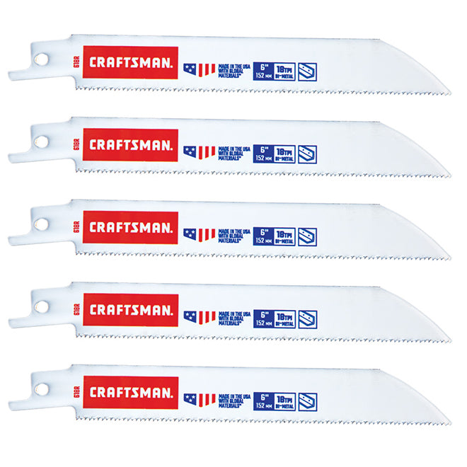 Craftsman Reciprocating Saw Blades - Bi-Metal - 6-in L - 18 TPI - Metal Cutting - Straight Blade - 5 Per Pack - Each