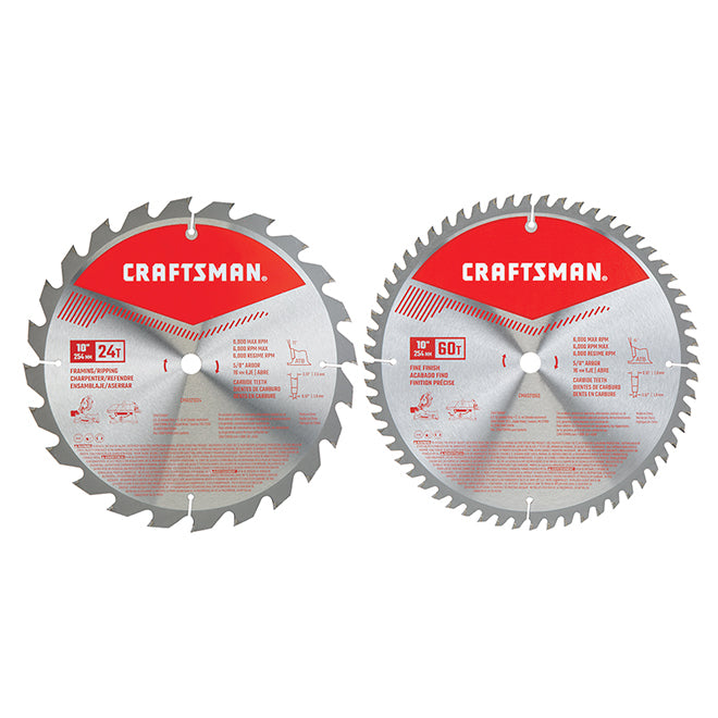 Craftsman 2-Pc Carbide-Tipped Circular Saw Blade Set - 10-in Dia - 5/8-in Arbour - 24 and 60 Teeth - Each