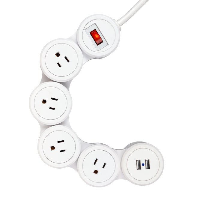 Globe Electric Flexigon 4-Outlet 2-USB 450 Joules 1875-Watts Surge Protected Power Strip-Each