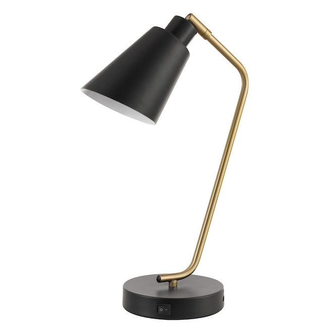 Globe Electric Metal Belmont Desk Lamp with USB Port - 17-in - Black and Brass-