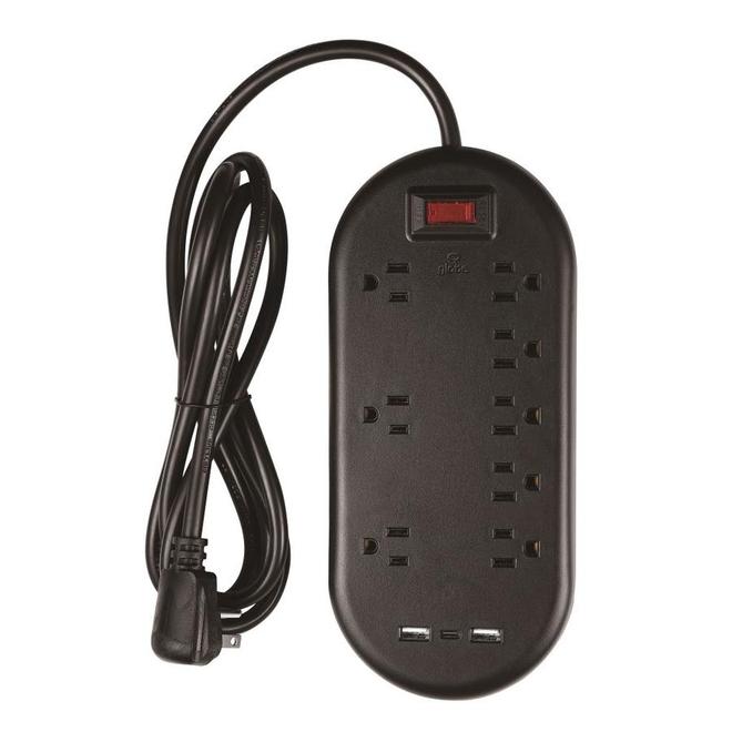 Globe Electric 8-Outlet 3-USB Ports Black Power Strip-Each