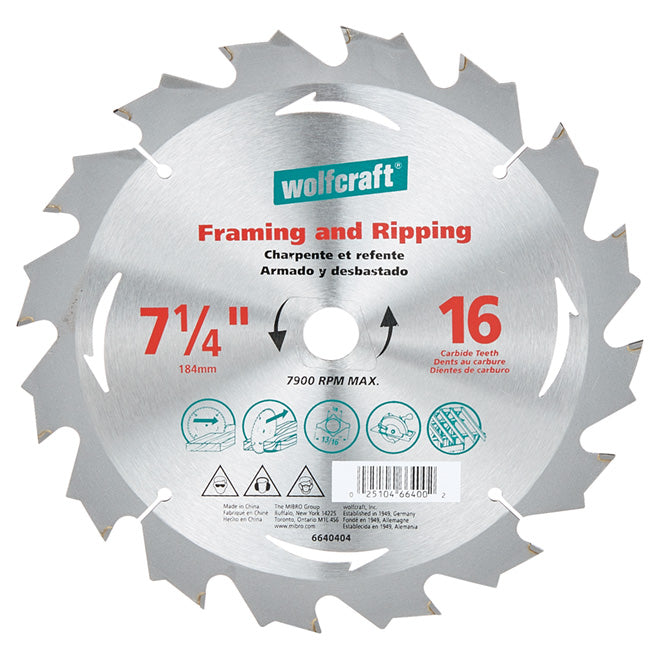Wolfcraft Framing Circular Saw Blade - 7 1/4-in Dia - 16 Teeth - Carbide-Tipped - Each