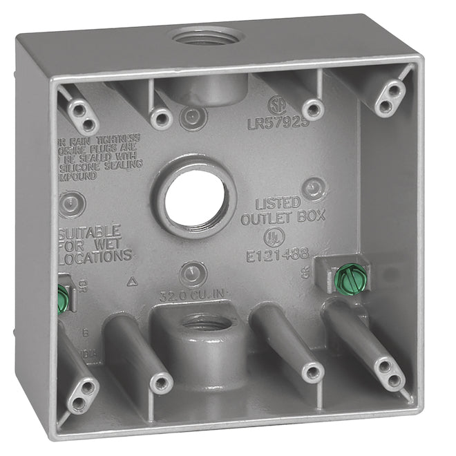 Red Dot 2-Gang Silver Metal Weatherproof Interior/Exterior New Work Standard Electrical Box-Each