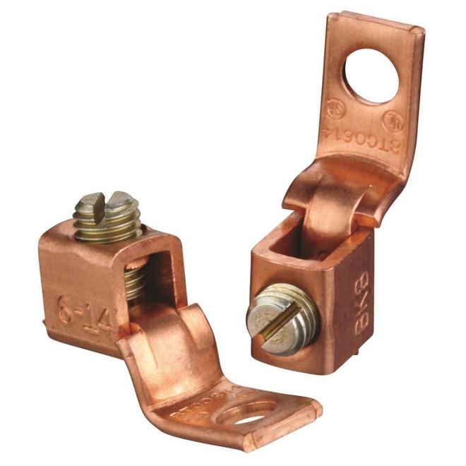 Blackburn Offset Tang Mechanical Lug, For 2 Stranded to 8 Stranded Wires, Copper, Package of 1-Each