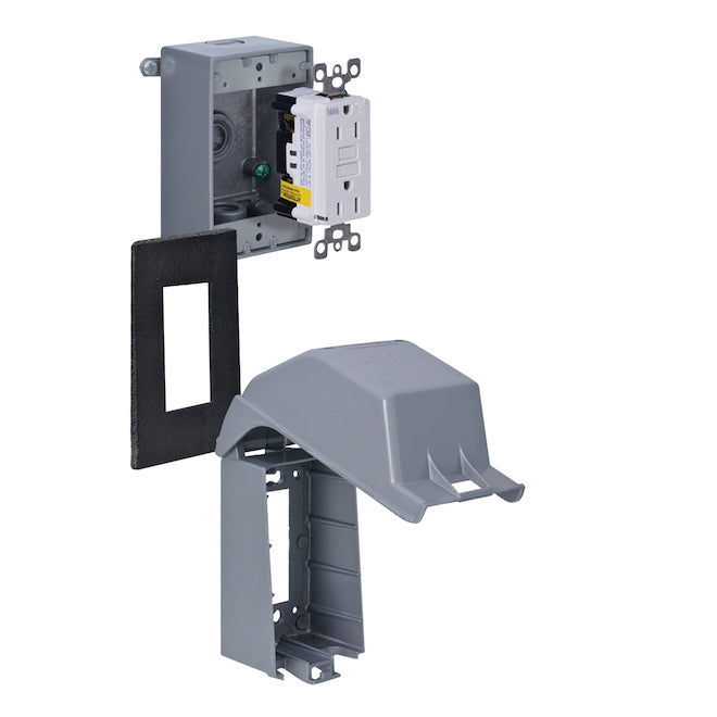 Red Dot 4.57-in x 2-in Metallic Gray 1-Outlet Weatherproof Electrical Outlet Cover Kit-Each