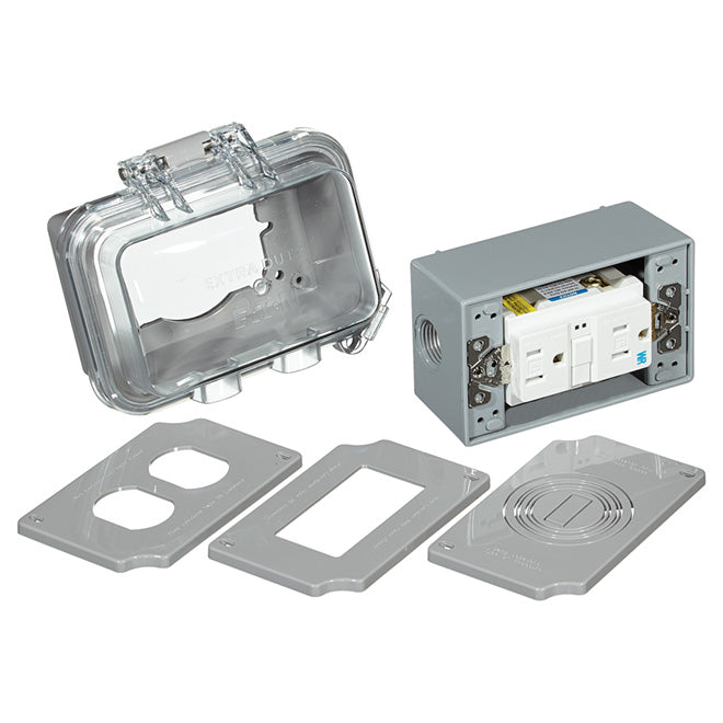 GFCI Weather Box - 15A 125v/AC - Horizontal - Grey-Each