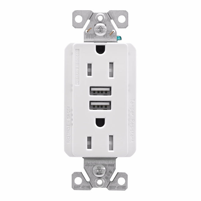 Eaton White 15-Amps Decorator Tamper Resistant USB outlet Residential/Commercial 1-Pack Receptacle-