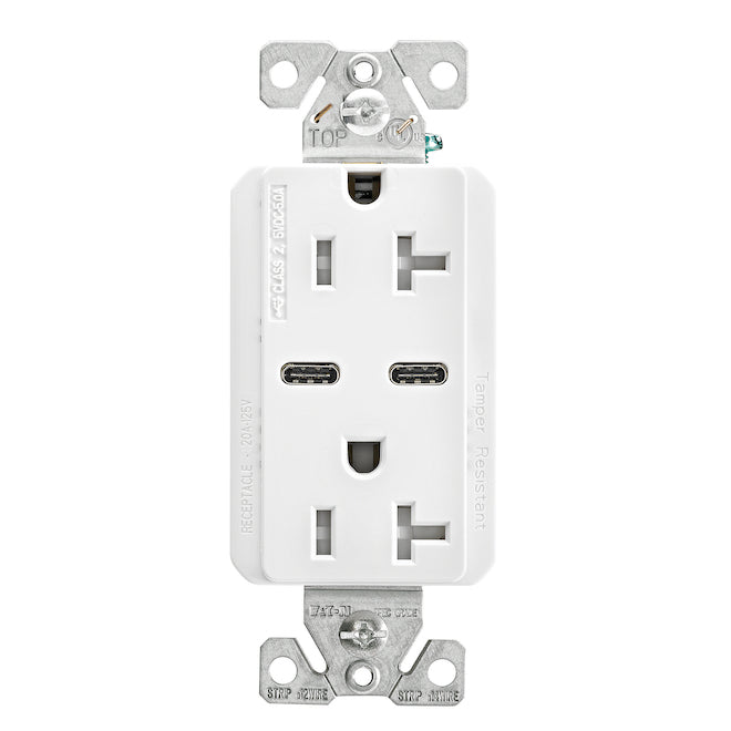 Eaton Dual Receptacle Outlet with 2 USB C Type Plugs - White-