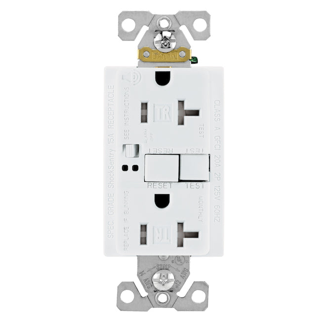 Eaton White 20-Amp Decorator Tamper Resistant Outlet with Wall Plate Included and Audible Alarm-