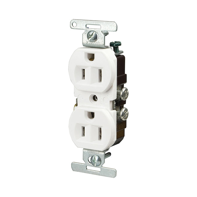 Eaton CO/AL Grounded Duplex Receptacle - White - 1 1/3-in W x 4 1/5-in H - 15-Amp - 125-volt-