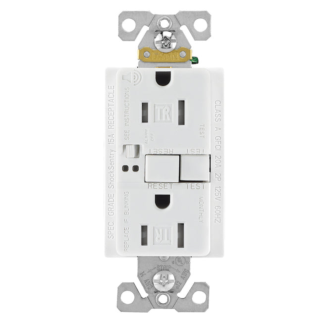 Eaton White 15-Amp Tamper Resistant Outlet with Wall Plate Included and Audible Alarm, GFCI Protection (1-Pack)-