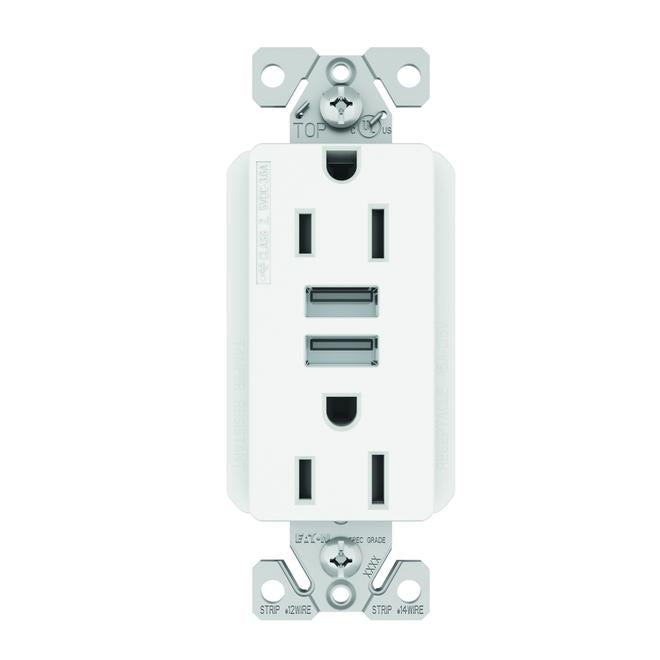 Eaton 2-Pack 15A TR Receptacle 3.6 USB White-
