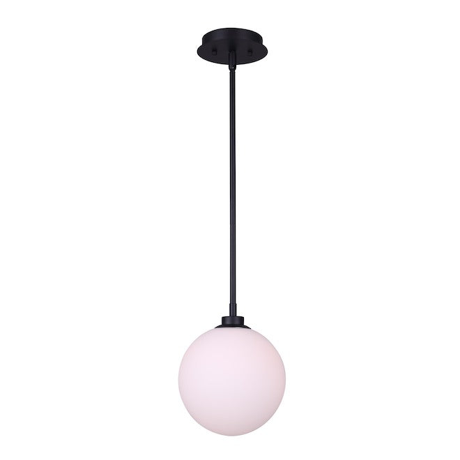Canarm Simone Matte Black Modern Opal Glass Globe Pendant Light-