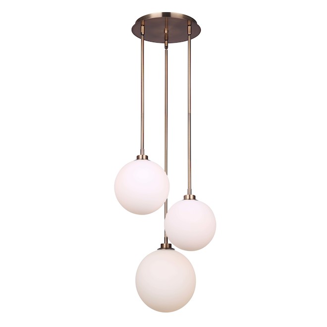 Canarm Simone Gold 3-Light Modern Opal Glass Globe Pendant Light-