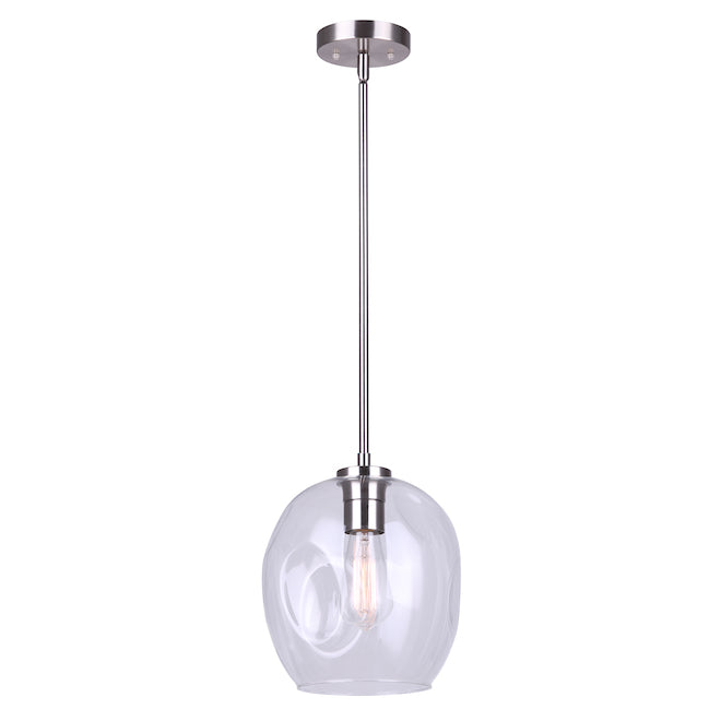 Canarm Como Brushed Nickel Contemporary Clear Glass Globe Pendant Light-