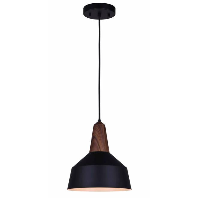 Canarm Soren Matte Black and Faux Wood Transitional Pendant Light-