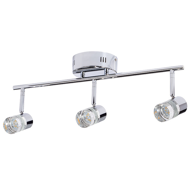 Artika Glow Track Light Bar Fixture - 3 Integrated LED Lighting - Dimmable - Chrome Finish - Seeded Glass Shades-