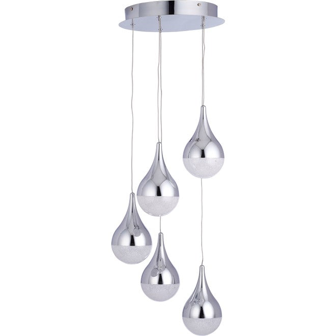 "Glitzer" Dimmable 5-Light Pendant Light - 10 W LED - Chrome-
