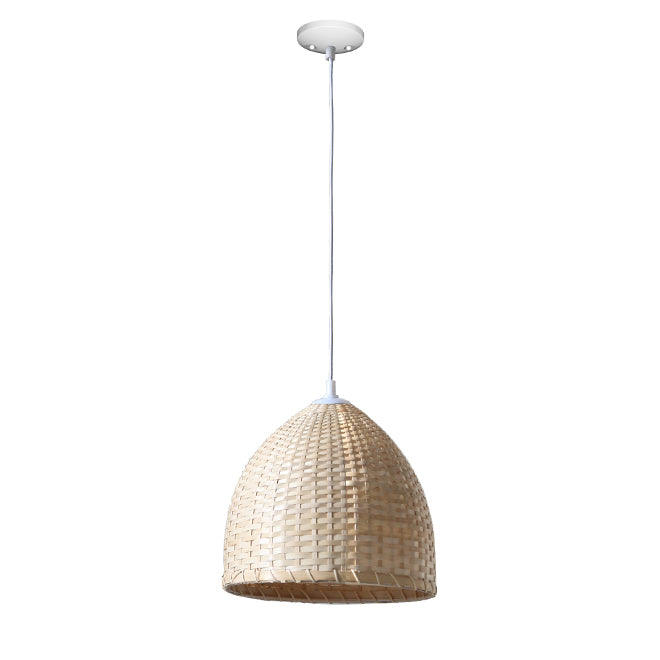 Dome Pendant Light - 1 Light - 12" - Metal/Bamboo - White/Natural-