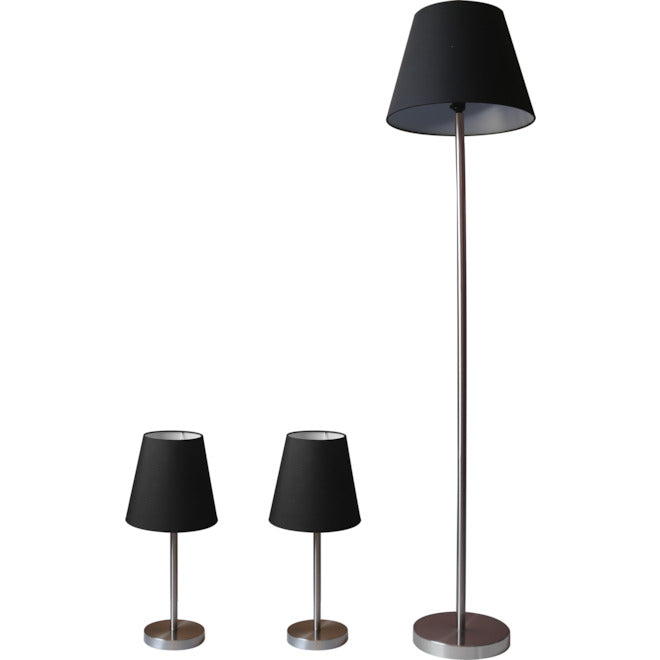 Project Source Floor Lamp and Table Lamps - Metal/Fabric - Black/Chrome - 3-Piece-