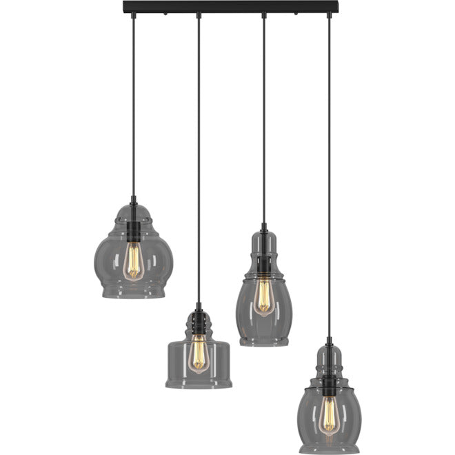 Allen + Roth 4-Light Pendant Fixture - Black Finish - Smoked Glass Shades - 60 W Type A19 Bulbs (not included)-