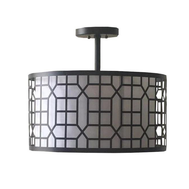 Project Source Semi-Flush Mount Ceiling Light - 2 Lights - 15-in x 13-in - Metal/Fabric - Black and White-