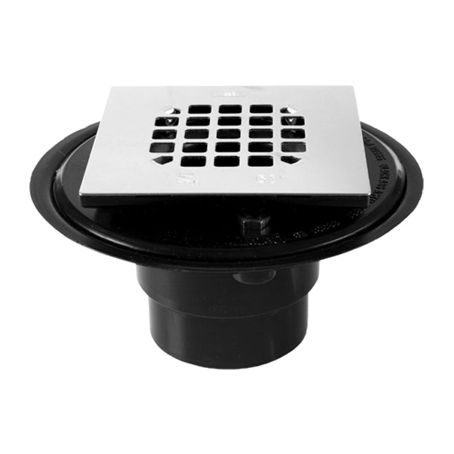 Oatey 130 ABS Drain with Square Brushed Nickel Snap-Tite Strainer - Screw-in - Black - Fits 2-in or 3-in dia Pipes - Each