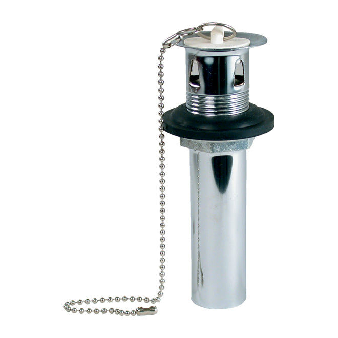 Drain Plug with Vent - One-Piece - 1Â 1/4" X 5" - Brass, Chrome - Each