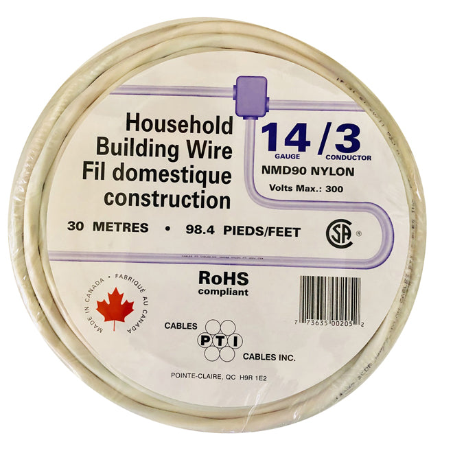 Southwire Romex Simpull Electric Cable NMD90 14-3 Gauge 30-m Coil White-Roll