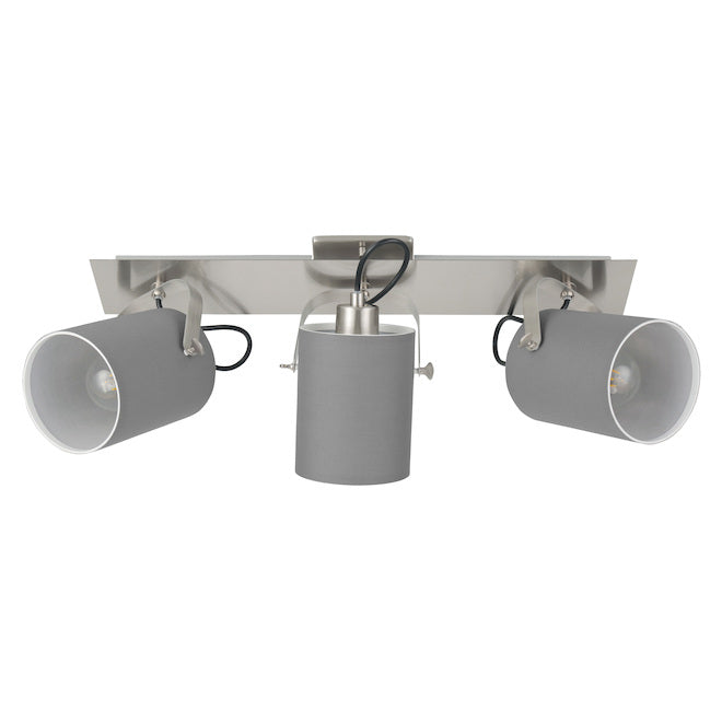 EGLO Villabate Track Light 3L Matte Nickel with Grey Fabric Shade 25.5-in-