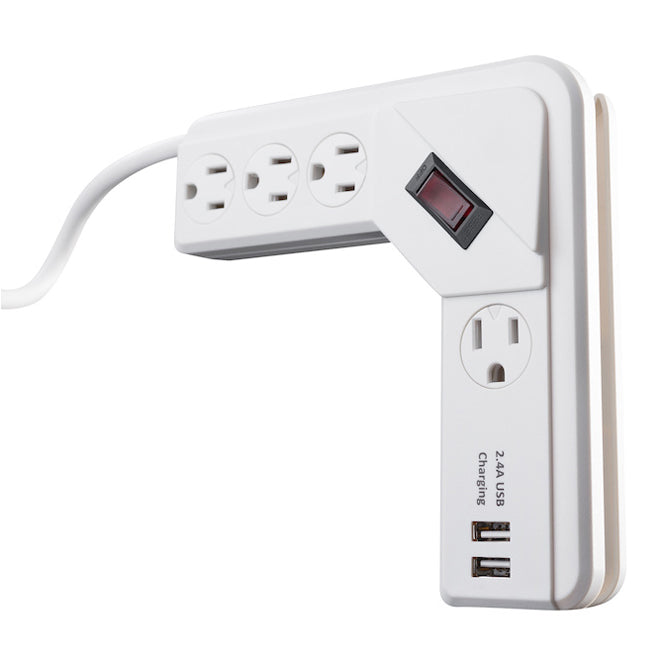 Woods Corner Power Strip - 4 Outlets/2 USB Ports - 4-ft - White-Each