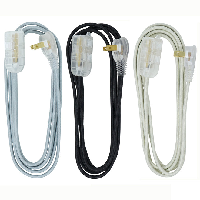 Woods 3-Outlet Extension Cords - Black/Grey/Beige - 8-ft - 3-Pack-Each