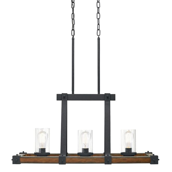 Kichler Barrington 3-Bulb Kitchen Island Faux-Wood and Black Metal Incandescent Light-
