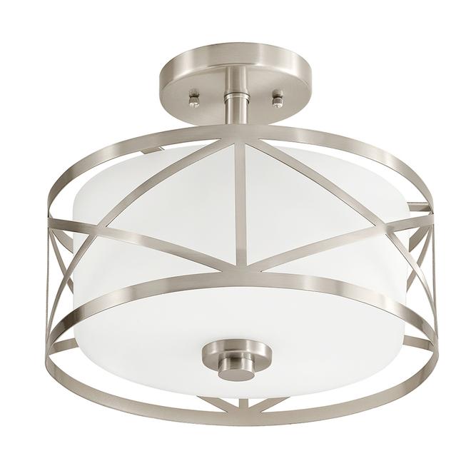Kichler Edenbrook 1.5-in Brushed Nickel 2-Light Incandescent Semi-Flush Mount with Etched Glass Shade-