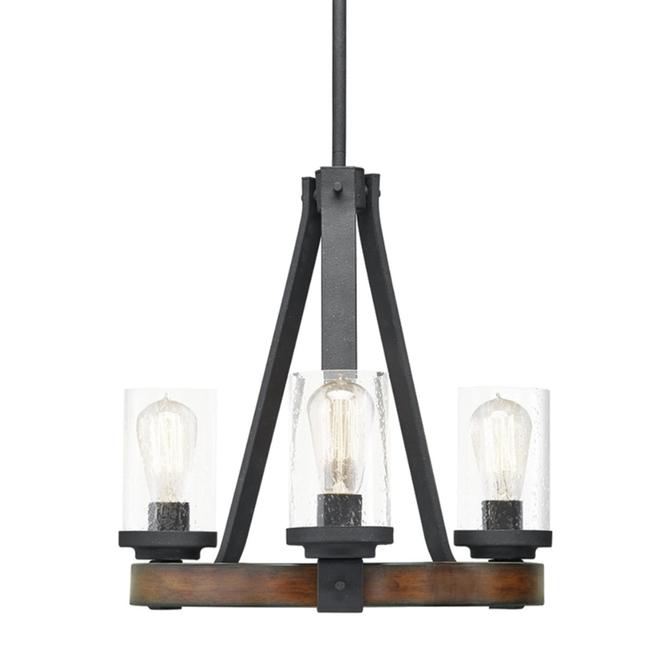 Kichler Barrington 18-in dia 3-Light Incandescent Black Wood Pendant Light with Clear Glass shades-