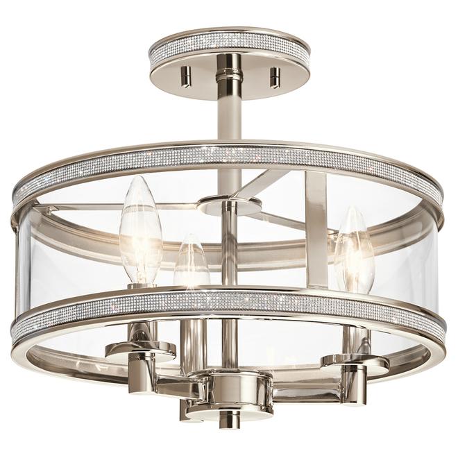 Kichler Angelica 13-in Polished Nickel 3-Light Semi-Flush Mount Light with Clear Glass Shade-
