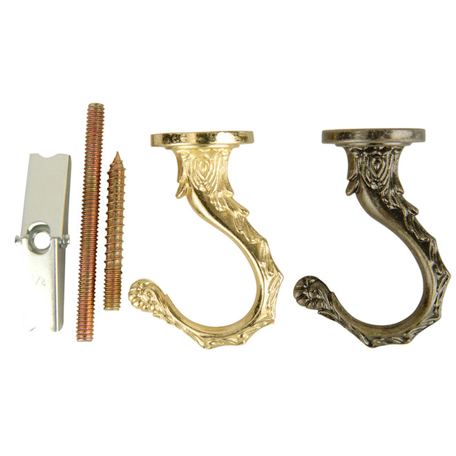Portfolio 2 Hooks Antique Brass and Polished Brass - Metal Ceiling Hook Kit-