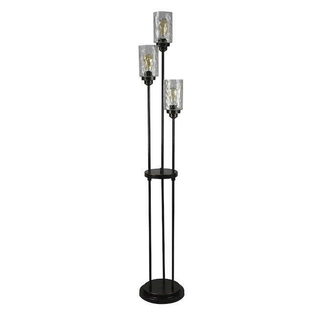 Allen + Roth Latchbury 3-Light Indoor Floor Lamp Glass Shade 66.55-in Bronze-