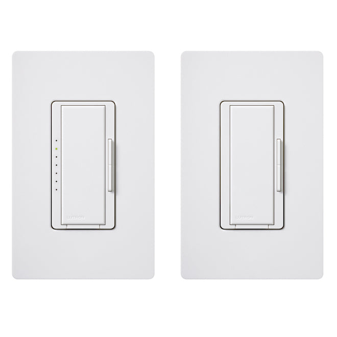 Lutron Maestro 150-Watt Single-Pole/3-Way White Light Dimmer Switch LED Compatible (1-Pack) Wall Plate Included-Each