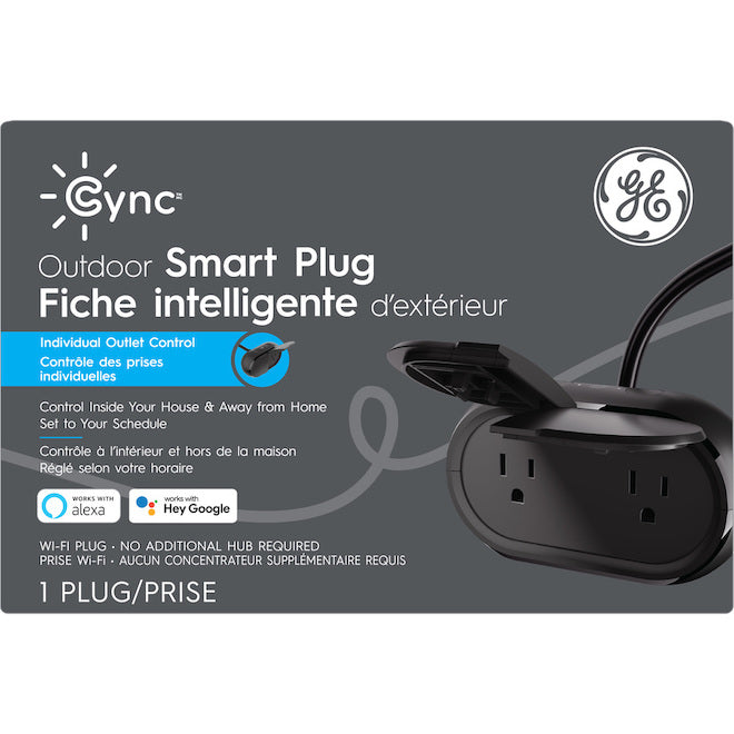 GE Cync 2-Outlet Black Outdoor Smart Plug (1-Pack)-