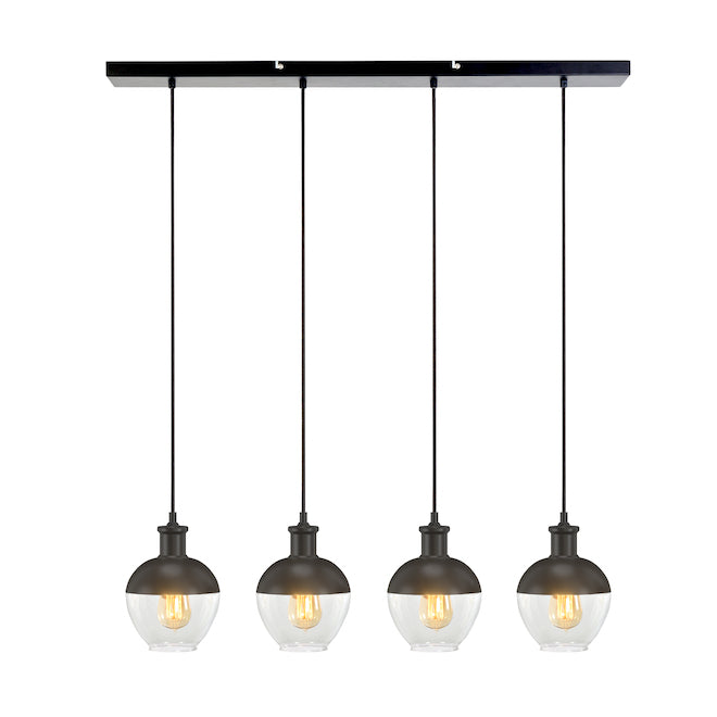 Bazz Pendant Lights u 4 Clear Glass Globes - Black-