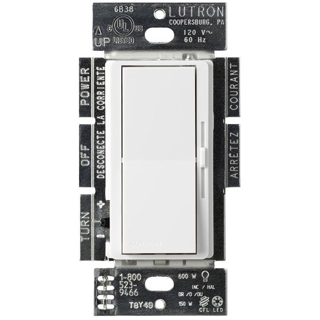 Lutron Diva 600-Watt LED CFL White Plastic Dimmer - Wall Plate Included-Each