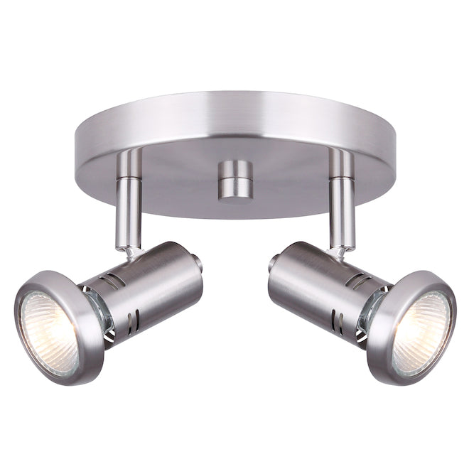 Canarm Rene Flush-Mount Wall Spotlight-Style Lamp for Bedrooms - 2 Pivoting Heads - Brushed Nickel Finish - Dimmable-