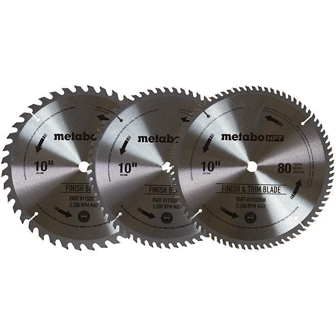 Metabo HPT Set of Mitre Saw Blades - Carbide - Assorted - 10-in dia - Each