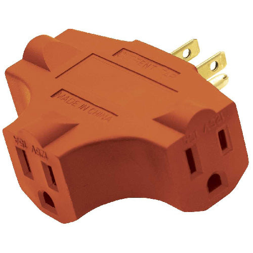 Woods 3-Outlet Adapter - Grounded - Orange PVC - 1875-watt - 15-amp - 125-volt-Each