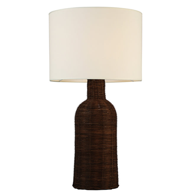 Allen + Roth Table Lamp - Rattan and Fabric - 13.75-in - Brown and White-