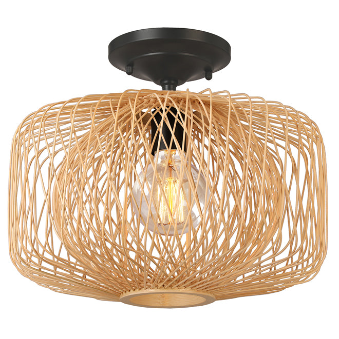 allen + roth Harlowe 1-Pack 13-in Natural Traditional Incandescent Bulb Flushmount-