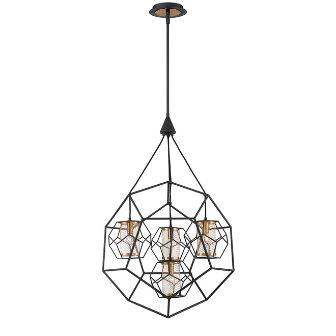 Designer Home 4-Light Pendant Light - Geometric Style - 24.25-in x 40.25-in - Metal - Black and Brass-