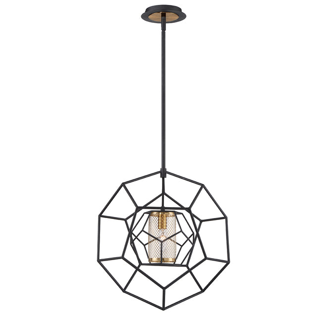 Eurofase Pendant Light - Geometric Style - 16.5-in x 17.5-in - Metal - Black and Brass-